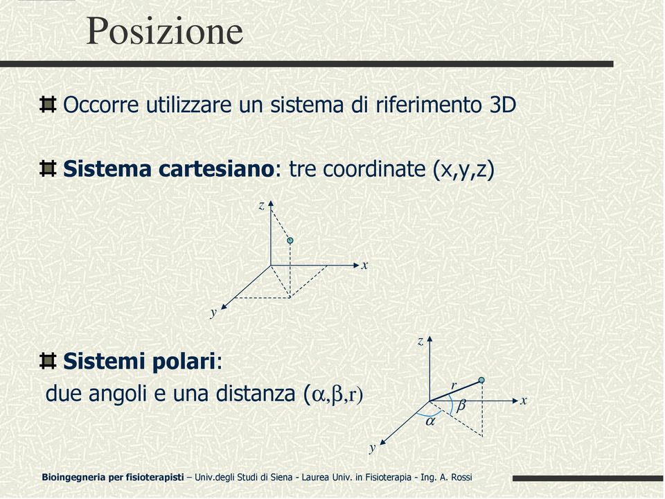 coordinate (x,y,z) z x y z Sistemi