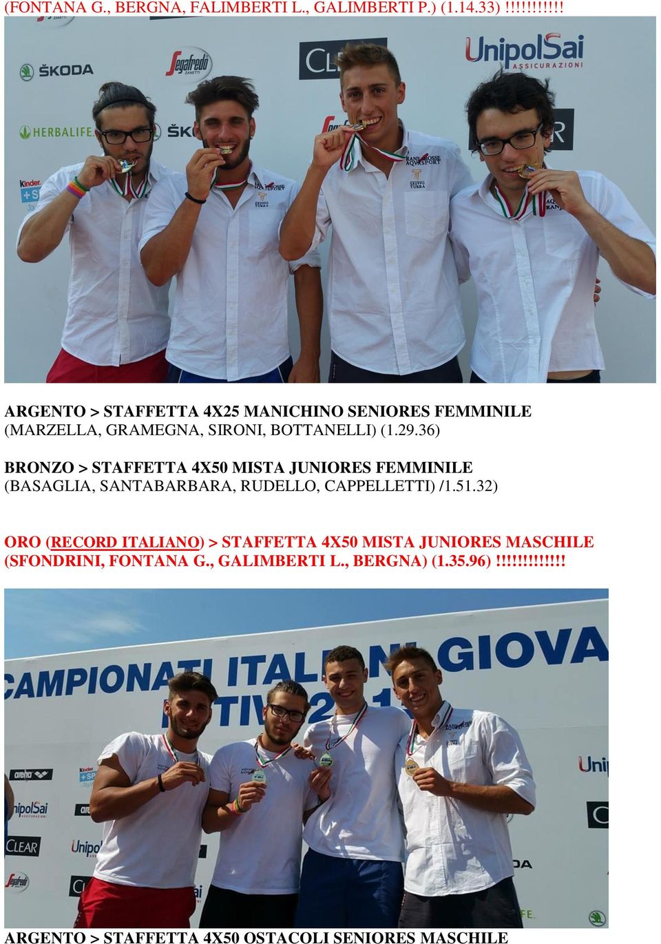 36) BRONZO > STAFFETTA 4X50 MISTA JUNIORES FEMMINILE (BASAGLIA, SANTABARBARA, RUDELLO, CAPPELLETTI) /1.51.