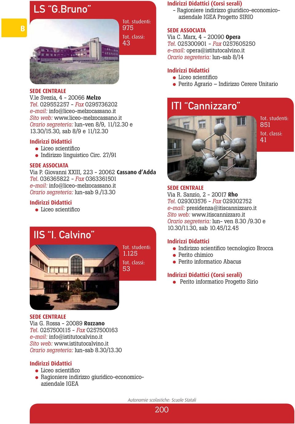 it Orario segreteria: lun-sab 8/14 Perito Agrario Indirizzo Cerere Unitario ITI Cannizzaro 851 41 Via P. Giovanni XXIII, 223-20062 Tel. 036365822 - Fax 0363361501 e-mail: info@liceo-melzocassano.