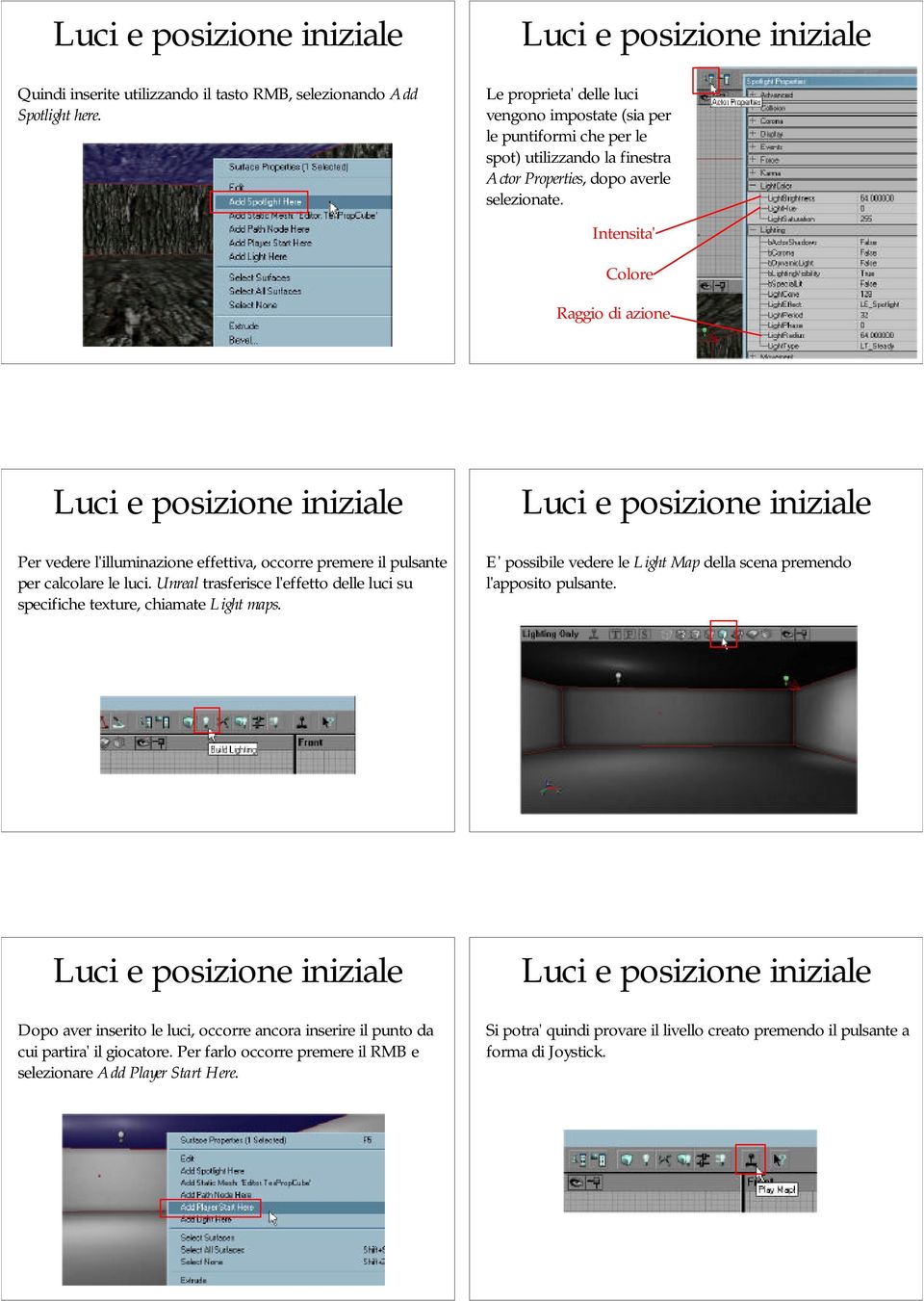 Intensita' Colore Raggio di azione Per vedere l'illuminazione effettiva, occorre premere il pulsante per calcolare le luci.