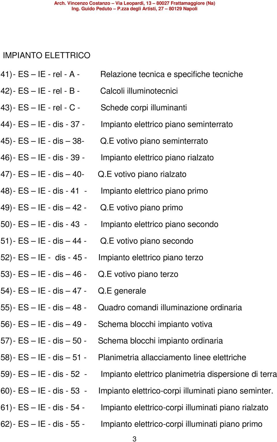 E votivo piano rialzato 48) - ES IE - dis - 41 - Impianto elettrico piano primo 49) - ES IE - dis 42 - Q.