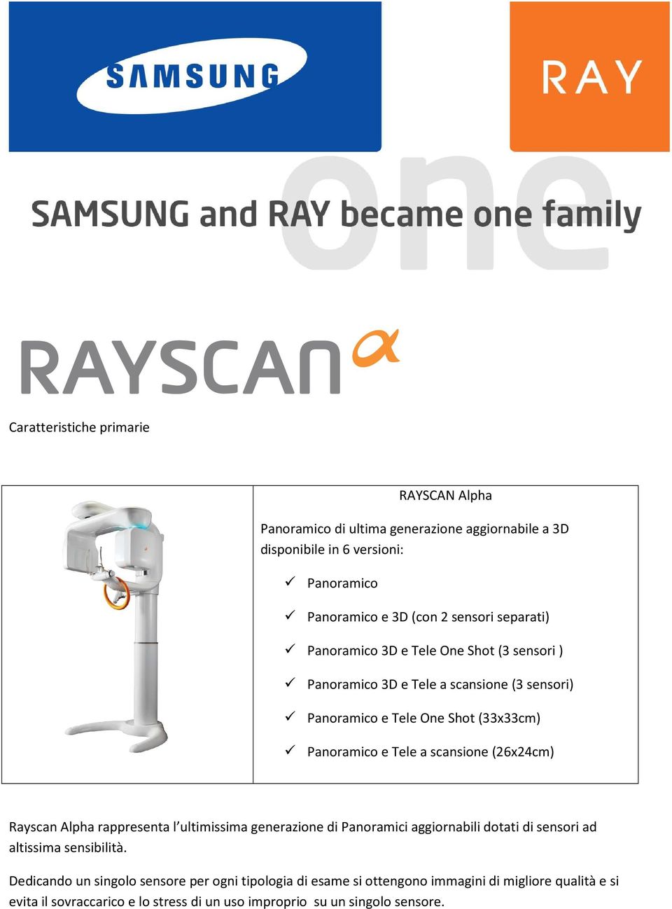 scansione (26x24cm) Rayscan Alpha rappresenta l ultimissima generazione di Panoramici aggiornabili dotati di sensori ad altissima sensibilità.