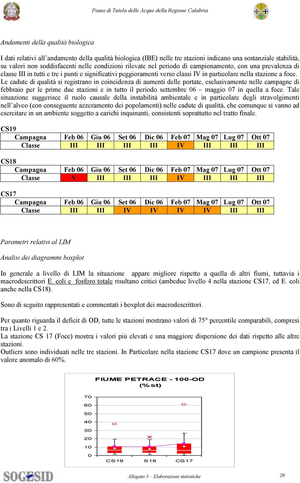 Le cadute di qualità si registrano in coincidenza di aumenti delle portate, esclusivamente nelle campagne di febbraio per le prime due stazioni e in tutto il periodo settembre 6 maggio 7 in quella a