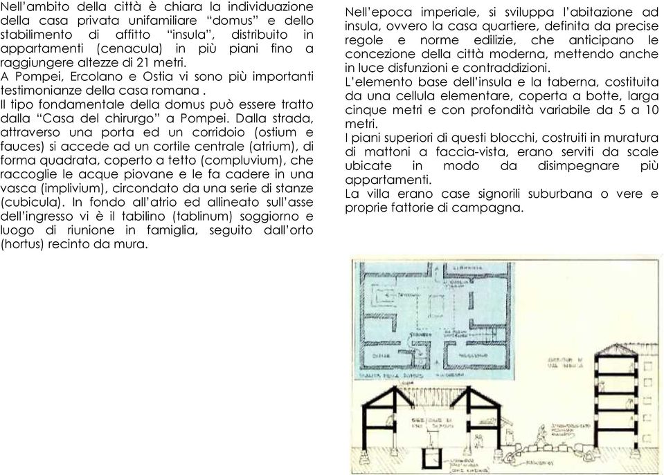 Dalla strada, attraverso una porta ed un corridoio (ostium e fauces) si accede ad un cortile centrale (atrium), di forma quadrata, coperto a tetto (compluvium), che raccoglie le acque piovane e le fa