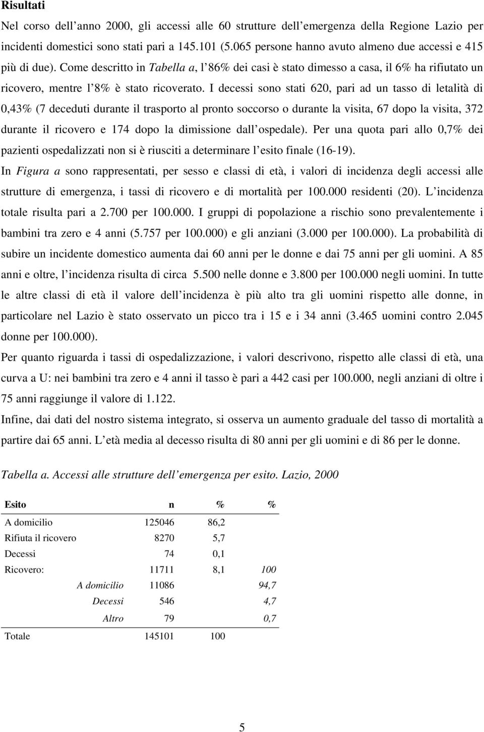 I decessi sono stati 620, pari ad un tasso di letalità di 0,43% (7 deceduti durante il trasporto al pronto soccorso o durante la visita, 67 dopo la visita, 372 durante il ricovero e 174 dopo la