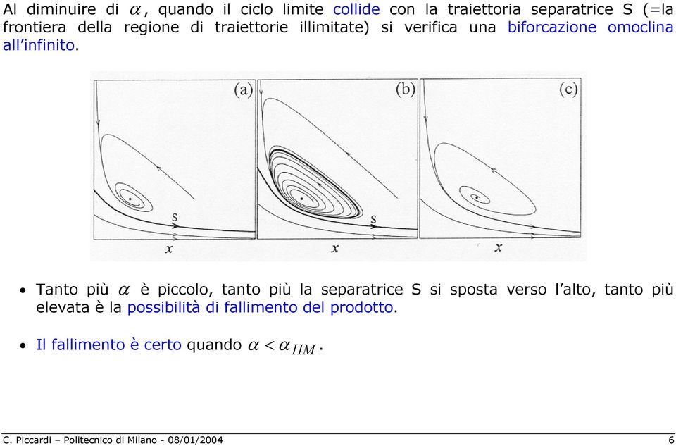 Tanto più α è piccolo, tanto più la separatrice S si sposta verso l alto, tanto più elevata è la