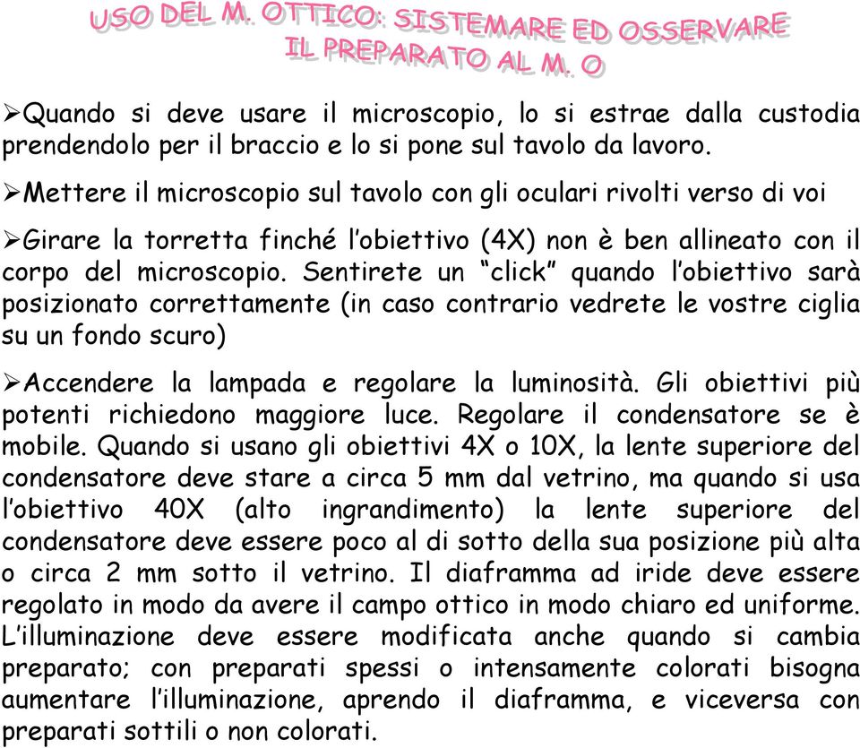 Sentirete un click quando l obiettivo sarà posizionato correttamente (in caso contrario vedrete le vostre ciglia su un fondo scuro) Accendere la lampada e regolare la luminosità.