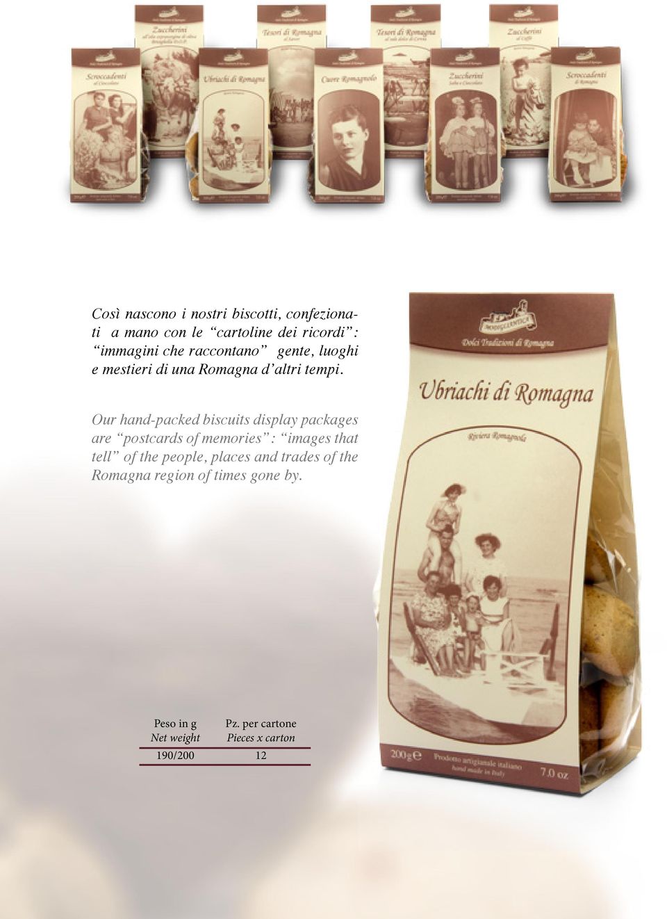 Our hand-packed biscuits display packages are postcards of memories : images that tell of the