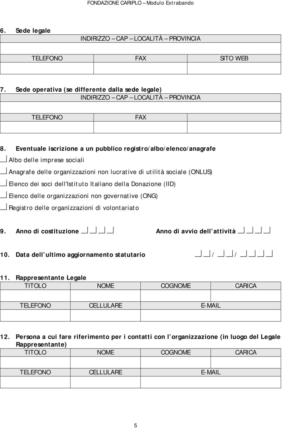 Italiano della Donazione (IID) d Elenco delle organizzazioni non governative (ONG) d Registro delle organizzazioni di volontariato 9.