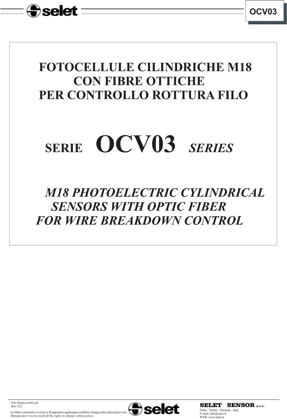 OCV03 SERIES M18 PHOTOELECTRIC CYLINDRICAL