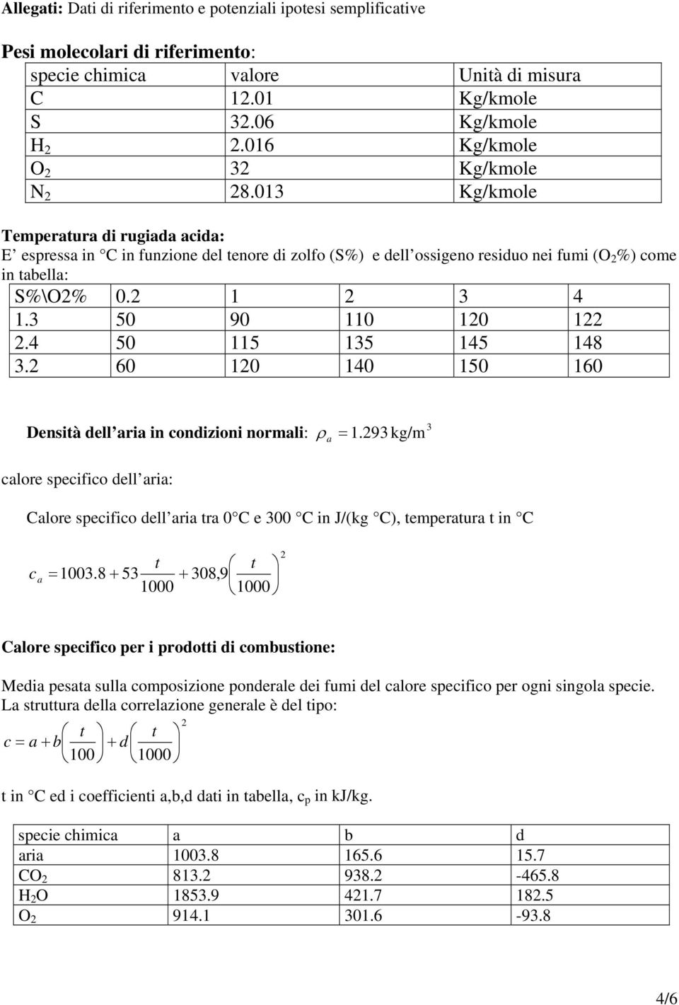 4 50 115 135 145 148 3. 60 10 140 150 160 Densità dell aria in condizioni normali: ρ a 3 = 1.