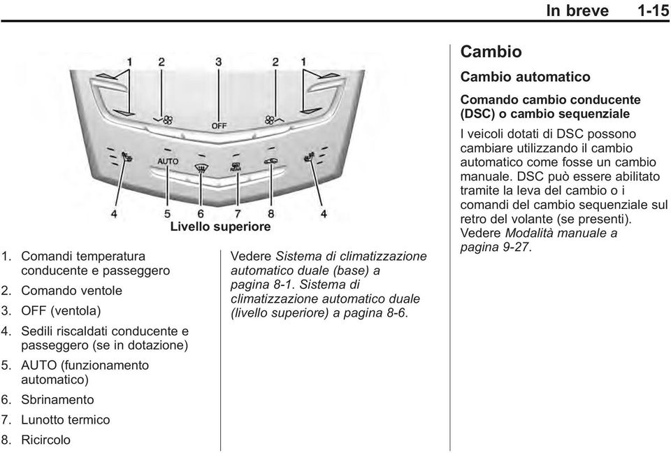 Sistema di climatizzazione automatico duale (livello superiore) a pagina 8 6.