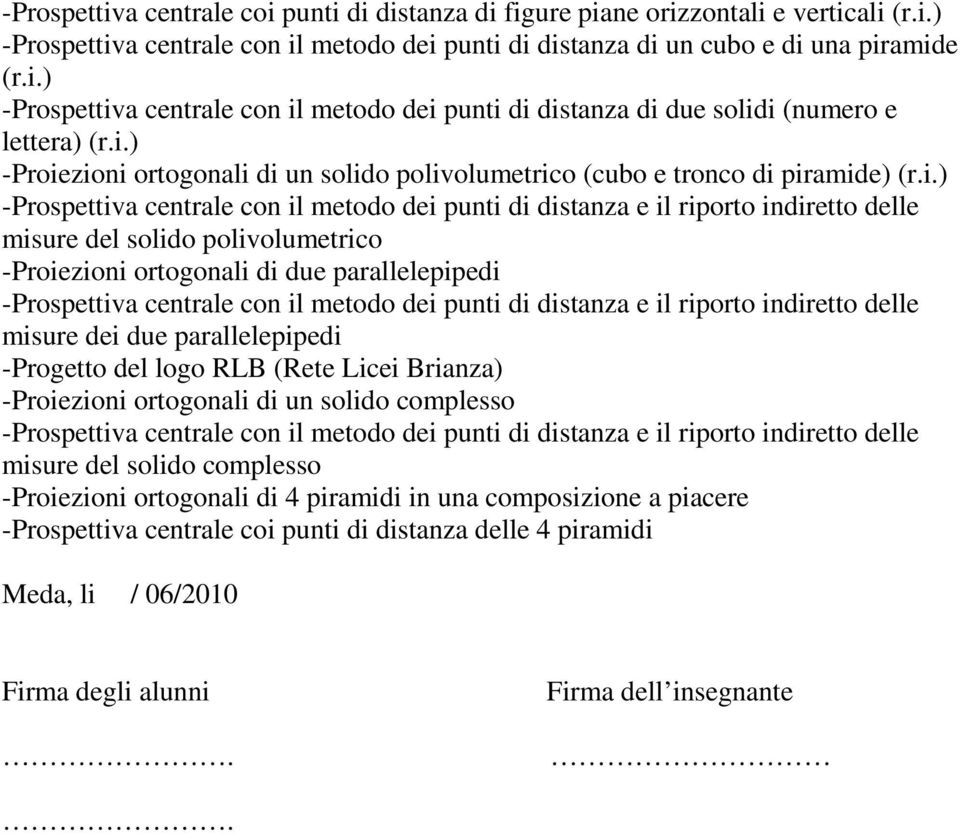 polivolumetrico -Proiezioni ortogonali di due parallelepipedi -Prospettiva centrale con il metodo dei punti di distanza e il riporto indiretto delle misure dei due parallelepipedi -Progetto del logo