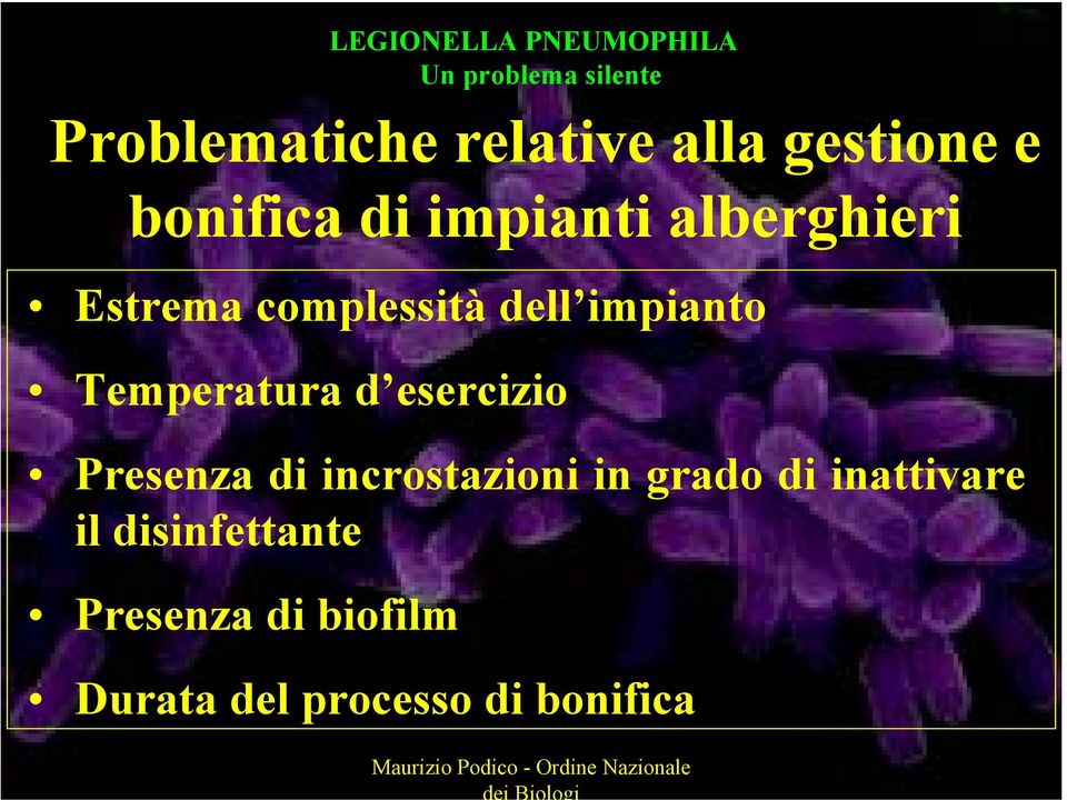 esercizio Presenza di incrostazioni in grado di inattivare il