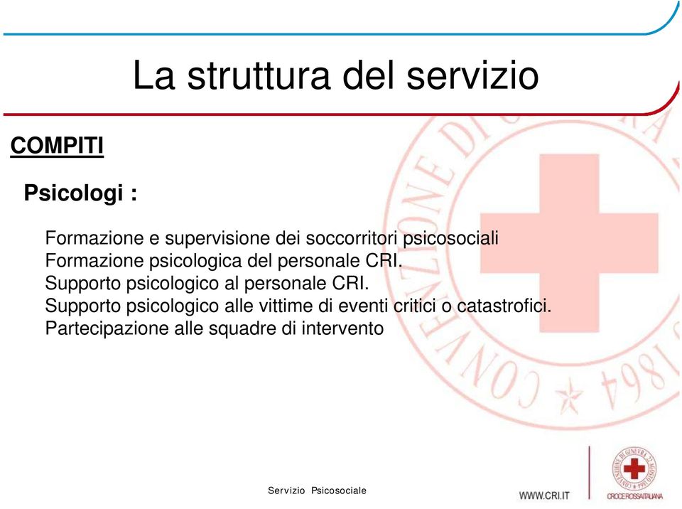 Supporto psicologico al personale CRI.