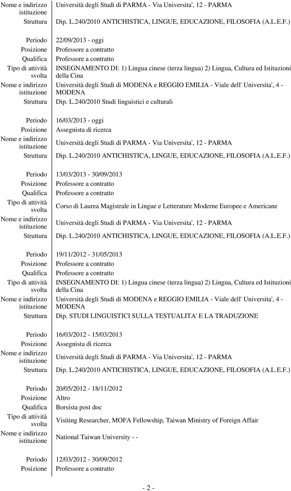 L.240/2010 ANTICHISTICA, LINGUE, EDUCAZIONE, FI