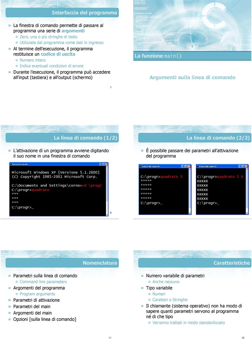 (schermo) 7 La linea di comando (1/2) L attivazione di un programma avviene digitando il suo nome in una finestra di comando La linea di comando (2/2) È possibile passare dei parametri all