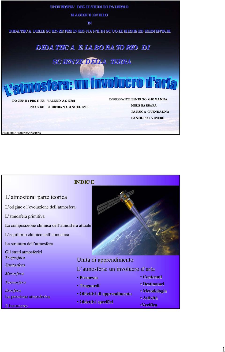 RE CHRISTIAN CONOSCENTI INSEGNANTI: BENIGNO GIOVANNA MELIS BARBARA PANZICA GUENDALINA SANFILIPPO VENERE INDICE L atmosfera: parte teorica L origine e l evoluzione l dell atmosfera L atmosfera