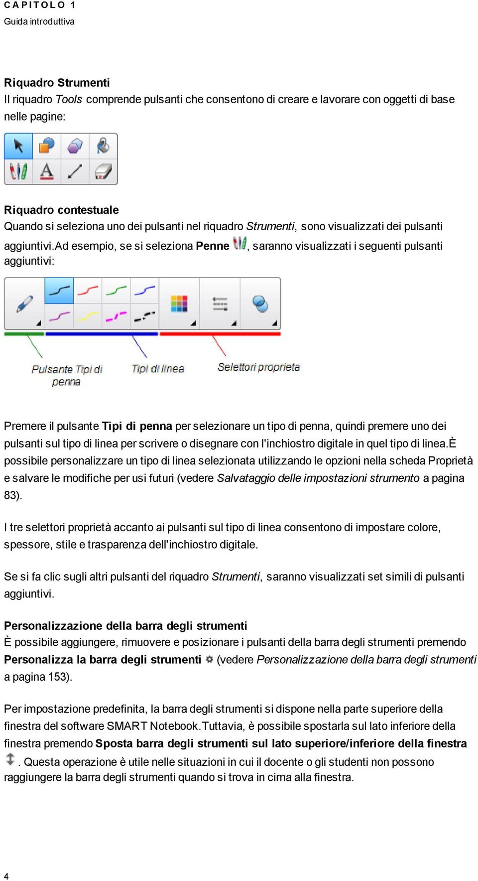 ad esempi, se si selezina Penne aiuntivi:, sarann visualizzati i seuenti pulsanti Premere il pulsante Tipi di penna per selezinare un tip di penna, quindi premere un dei pulsanti sul tip di linea per