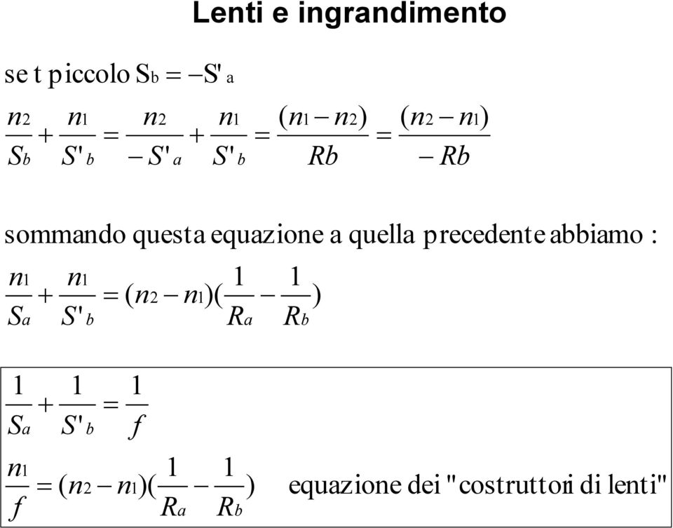 n S n S n Rb n n Rb n n S n S n S n S n Lenti e ingrandimento lenti" di i