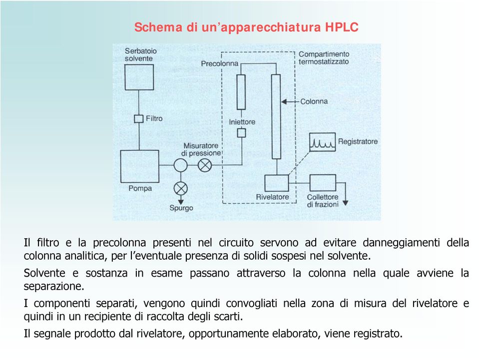 Solvente e sostanza in esame passano attraverso la colonna nella quale avviene la separazione.