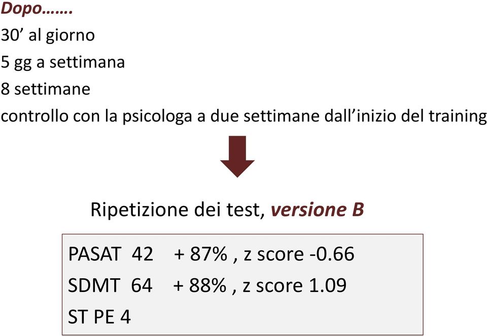 inizio del training Ripetizione dei test, versione B