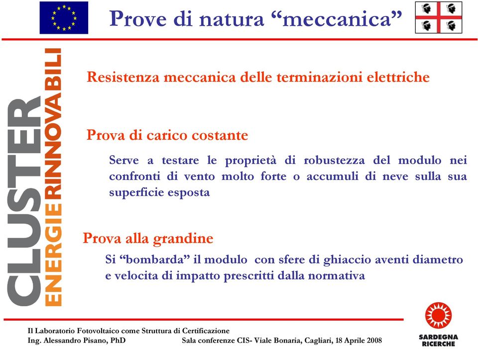 vento molto forte o accumuli di neve sulla sua superficie esposta Prova alla grandine Si