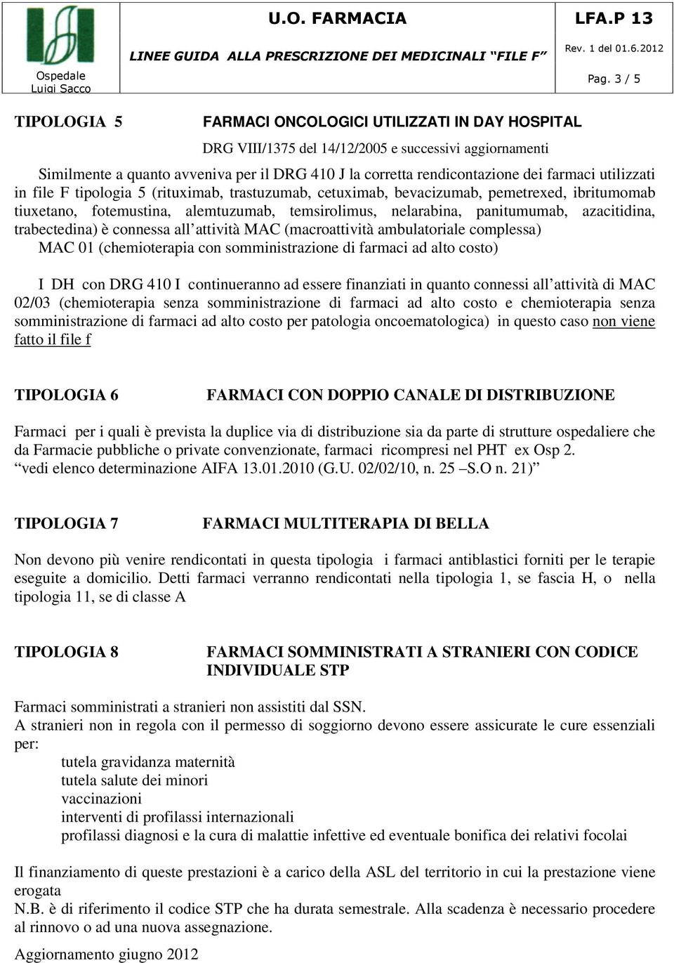 azacitidina, trabectedina) è connessa all attività MAC (macroattività ambulatoriale complessa) MAC 01 (chemioterapia con somministrazione di farmaci ad alto costo) I DH con DRG 410 I continueranno ad