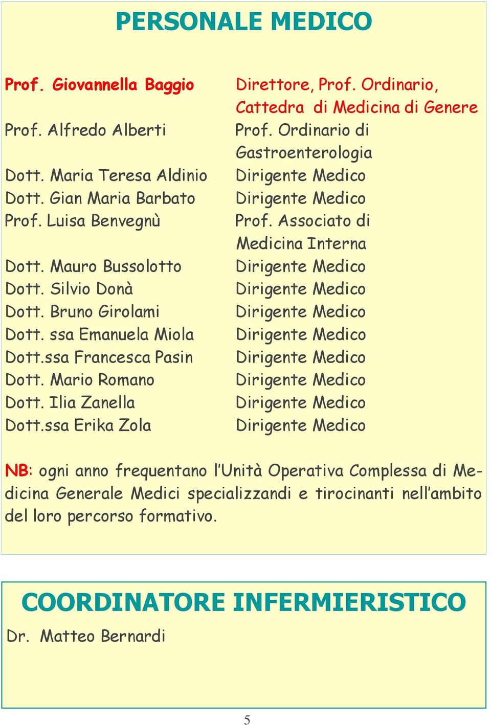 ssa Erika Zola Direttore, Prof. Ordinario, Cattedra di Medicina di Genere Prof. Ordinario di Gastroenterologia Prof.