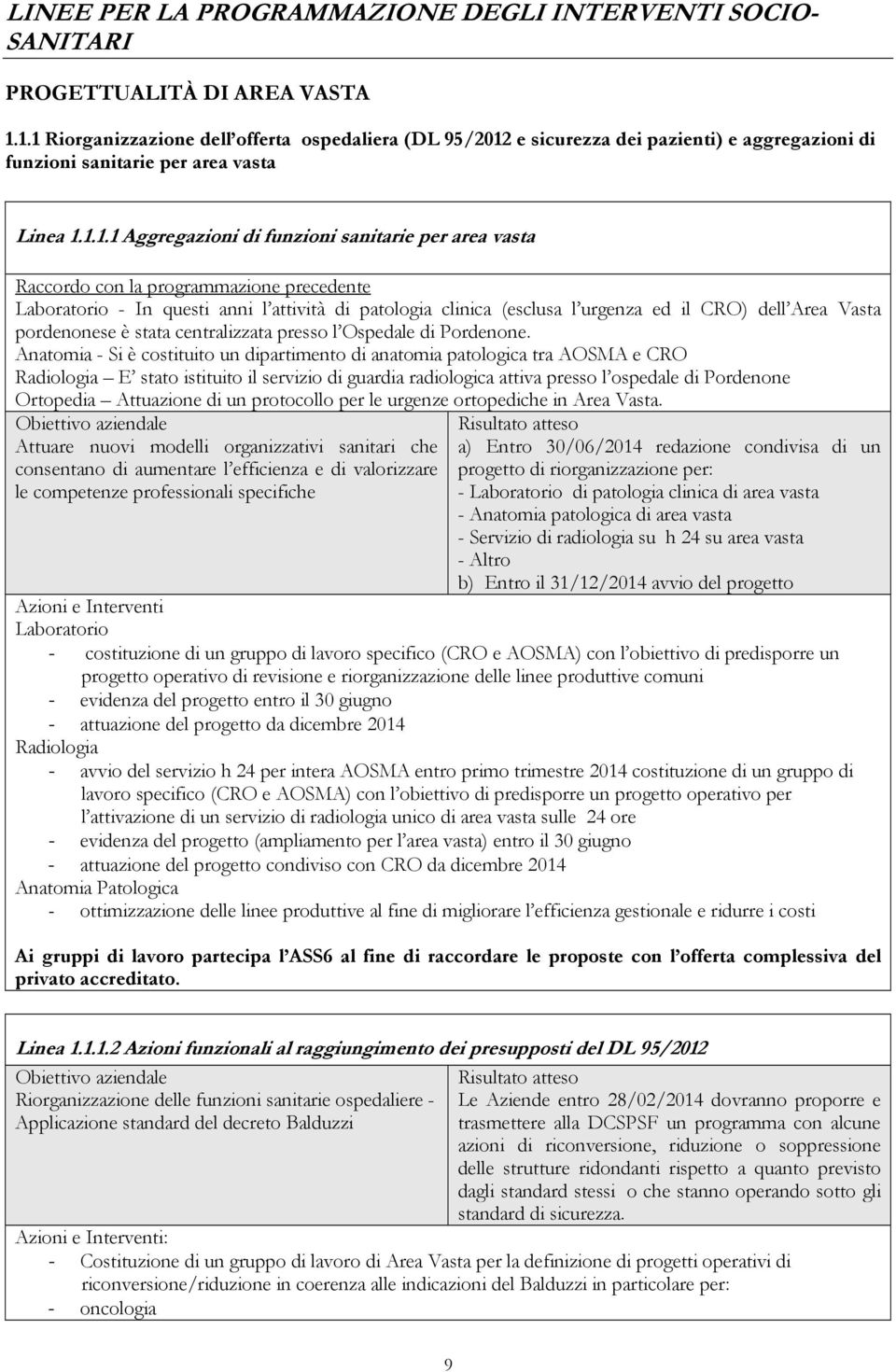 Raccordo con la programmazione precedente Laboratorio - In questi anni l attività di patologia clinica (esclusa l urgenza ed il CRO) dell Area Vasta pordenonese è stata centralizzata presso l