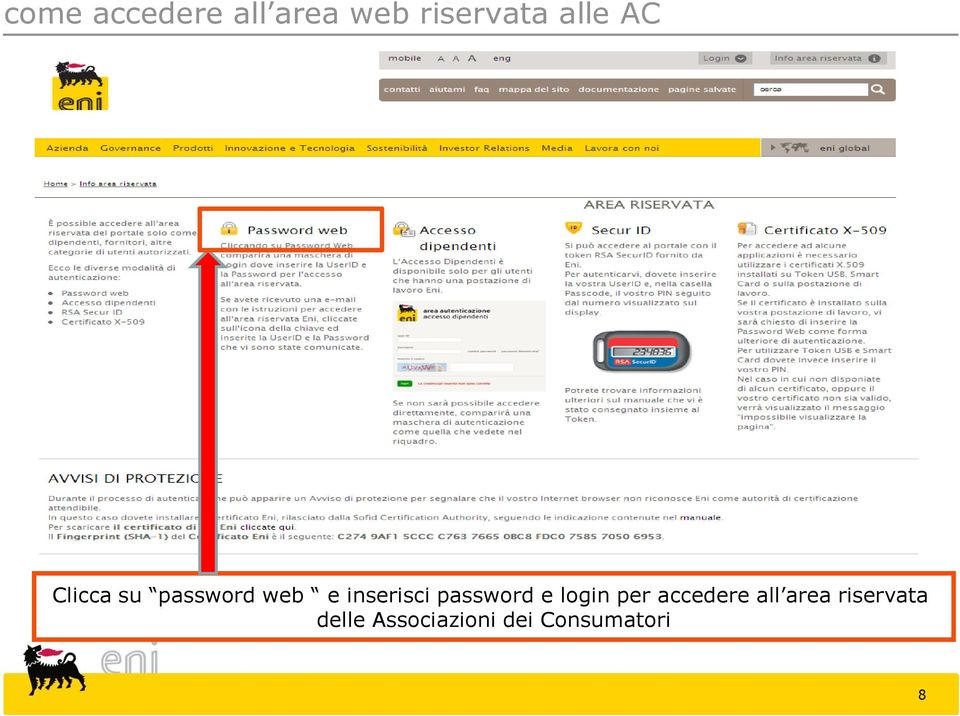 password e login per accedere all area