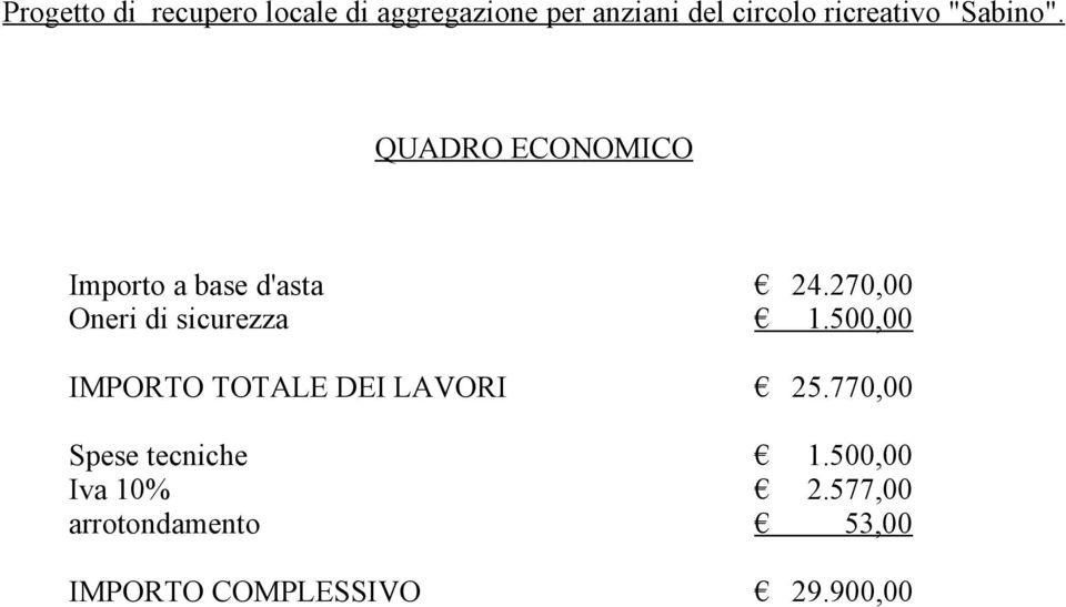 270,00 Oneri di sicurezza 1.500,00 IMPORTO TOTALE DEI LAVORI 25.