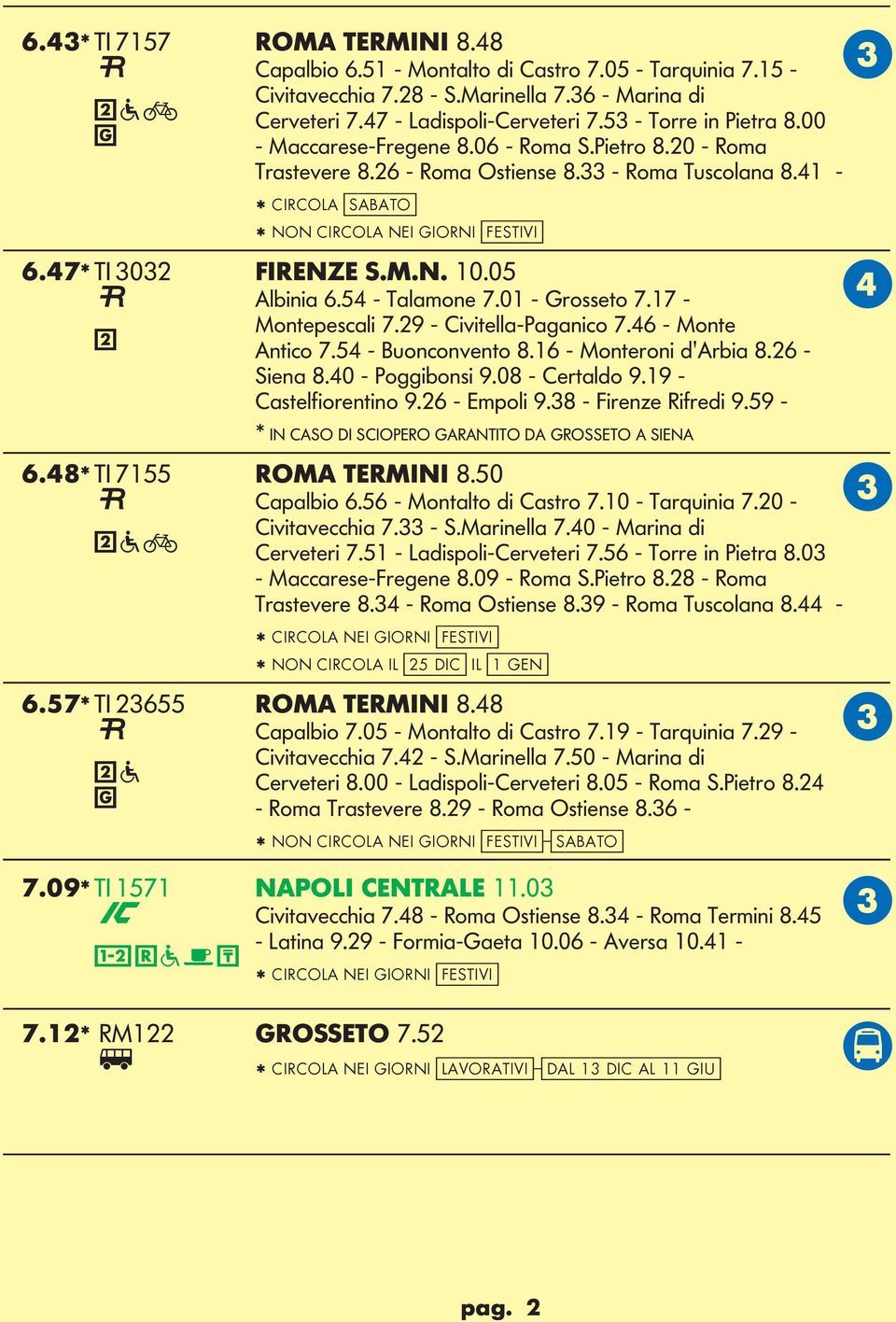 47* TI 3032 FIRENZE S.M.N. 10.05 Albinia 6.54 - Talamone 7.01 - rosseto 7.17 - D Montepescali 7.29 - Civitella-Paganico 7.46 - Monte 2 Antico 7.54 - uonconvento 8.16 - Monteroni d'arbia 8.