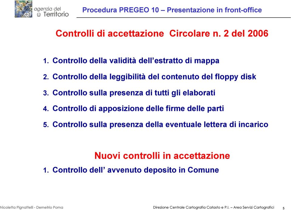 Controllo sulla presenza di tutti gli elaborati 4. Controllo di apposizione delle firme delle parti 5.