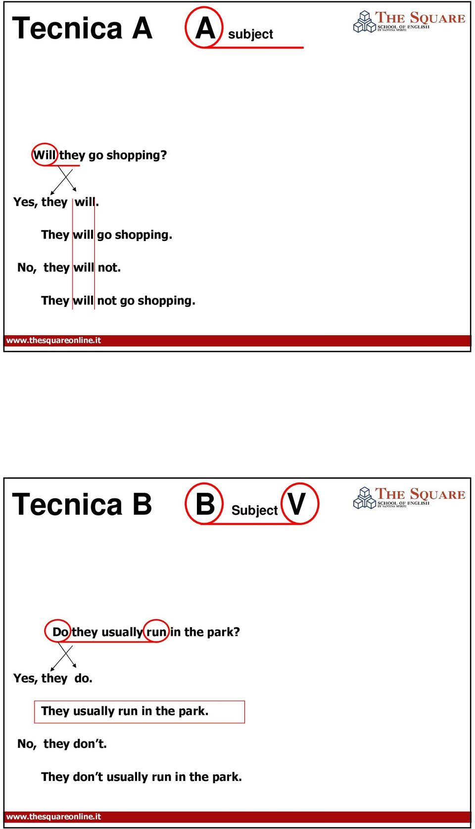 Tecnica B B Subject V Do they usually run in the park? Yes, they do.