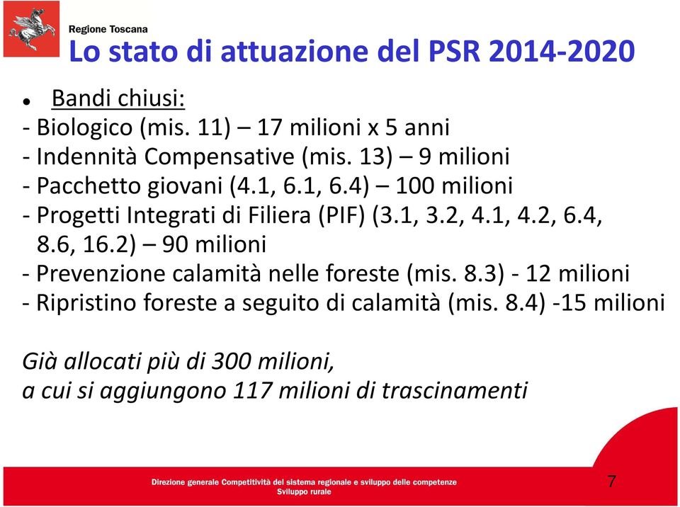 1, 6.4) 100 milioni - Progetti Integrati di Filiera (PIF)(3.1, 3.2, 4.1, 4.2, 6.4, 8.6, 16.