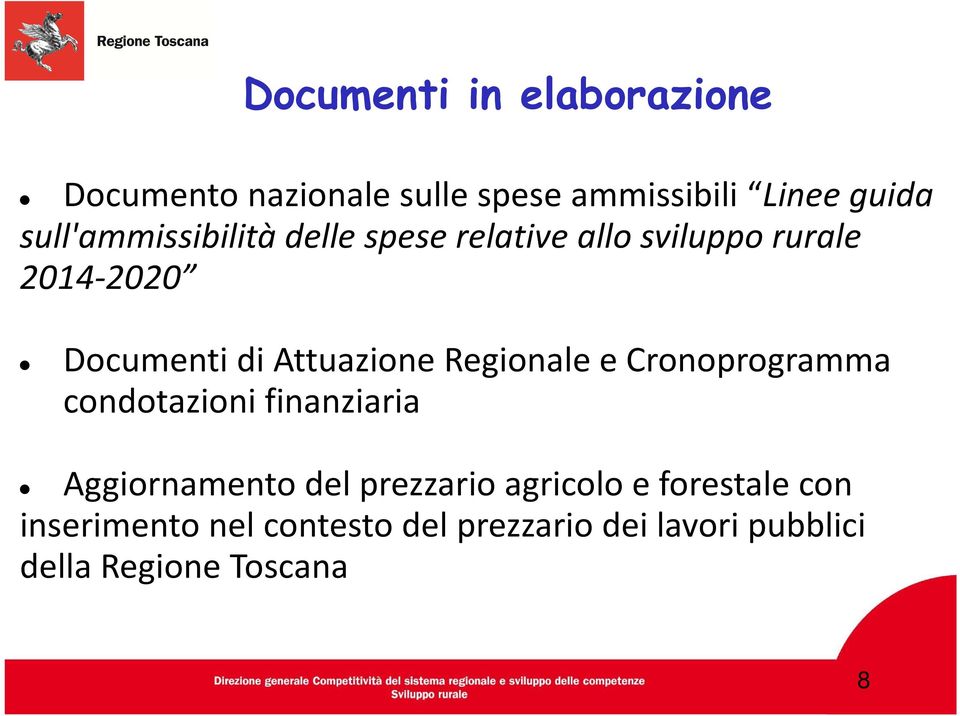 Attuazione Regionale e Cronoprogramma condotazioni finanziaria Aggiornamento del prezzario