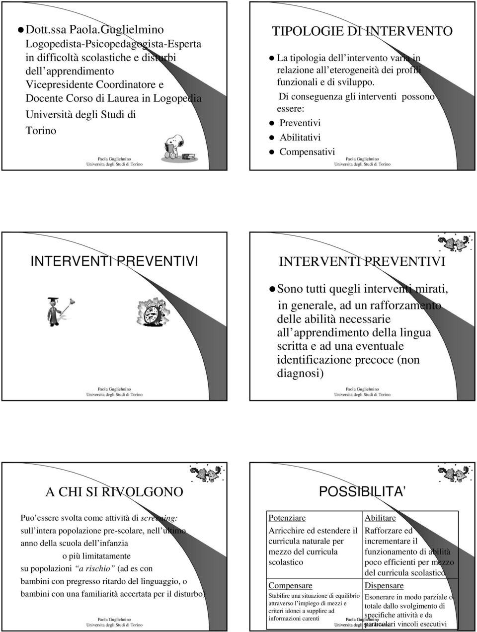 Torino TIPOLOGIE DI INTERVENTO La tipologia dell intervento varia in relazione all eterogeneità dei profili funzionali e di sviluppo.
