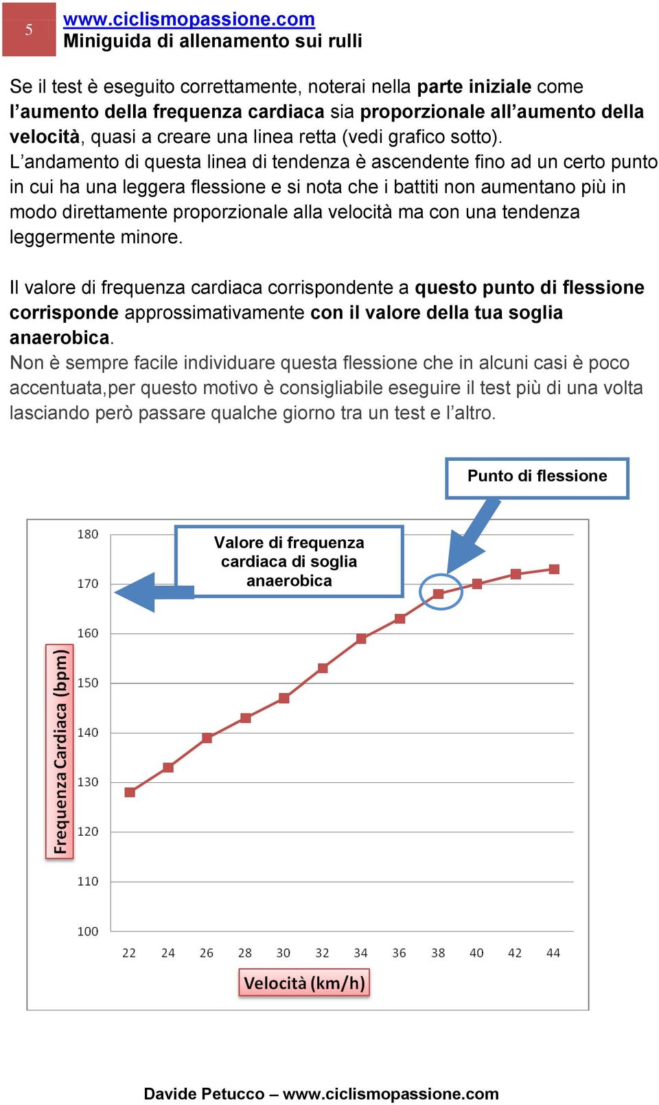 L andamento di questa linea di tendenza è ascendente fino ad un certo punto in cui ha una leggera flessione e si nota che i battiti non aumentano più in modo direttamente proporzionale alla velocità