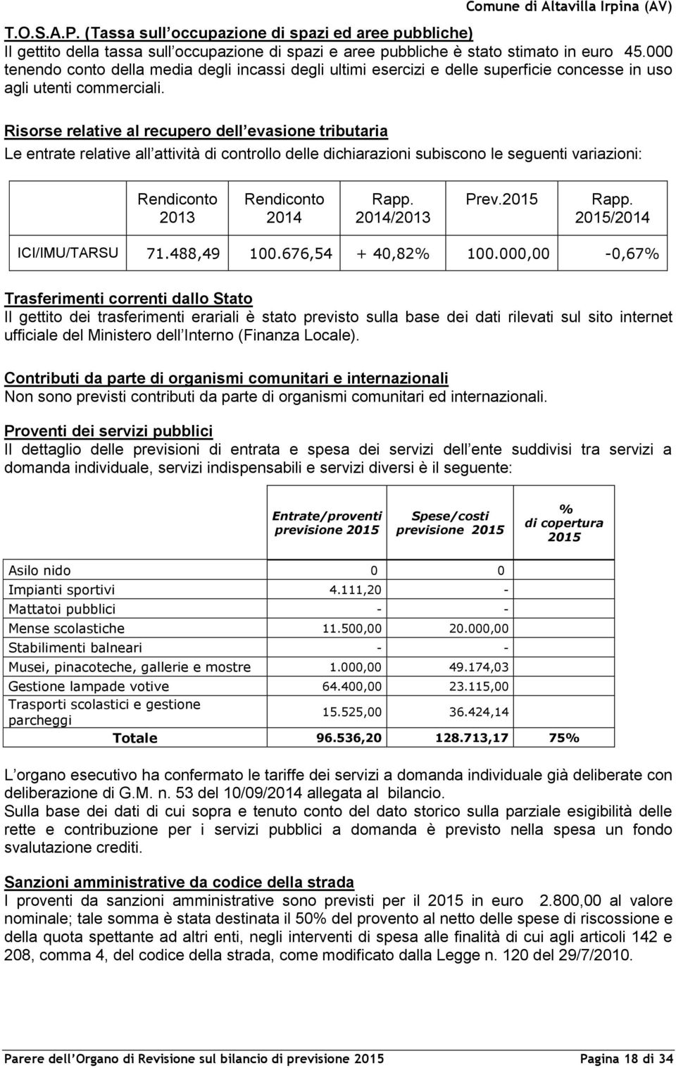 Risorse relative al recupero dell evasione tributaria Le entrate relative all attività di controllo delle dichiarazioni subiscono le seguenti variazioni: Rendiconto 2013 Rendiconto 2014 Rapp.