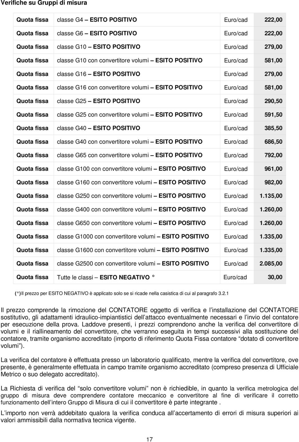 convertitore volumi ESITO POSITIVO Euro/cad 591,50 classe G40 ESITO POSITIVO Euro/cad 385,50 classe G40 con convertitore volumi ESITO POSITIVO Euro/cad 686,50 classe G65 con convertitore volumi ESITO