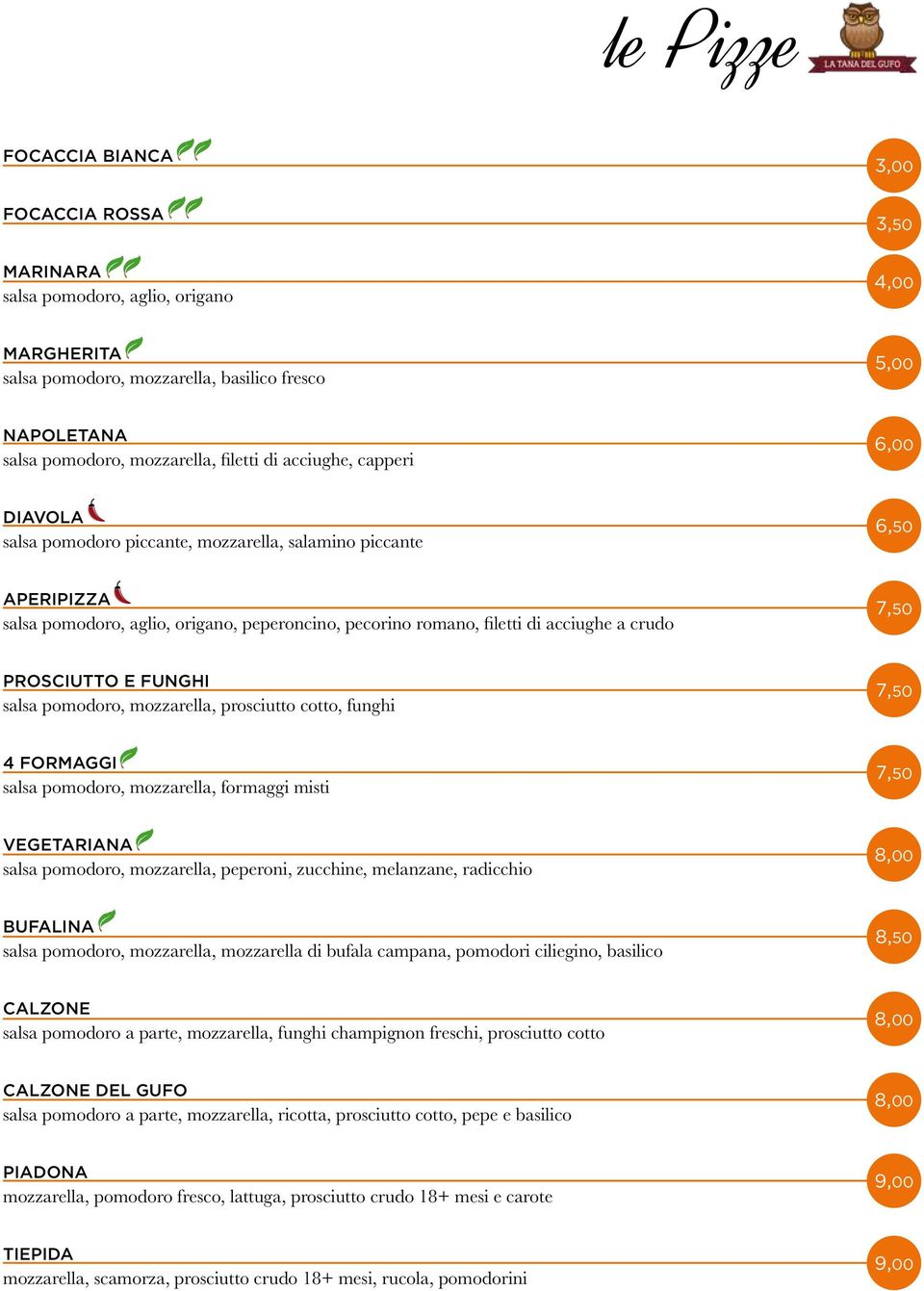 crudo 7,50 PROSCIUTTO E FUNGHI salsa pomodoro, mozzarella, prosciutto cotto, funghi 7,50 4 FORMAGGI salsa pomodoro, mozzarella, formaggi misti 7,50 VEGETARIANA salsa pomodoro, mozzarella, peperoni,
