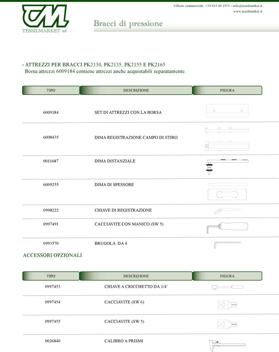 TIPO FIGURA 6009184 SET DI ATTREZZI CON LA BORSA 6008435 DIMA REGISTRAZIONE CAMPO DI STIRO 0011687 DIMA DISTANZIALE 6009255