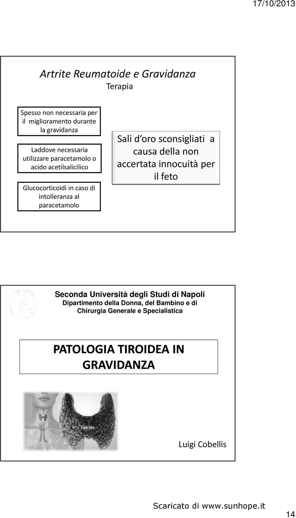 Sali d oro sconsigliati a causa della non accertata innocuità per il feto Seconda Università degli Studi di Napoli