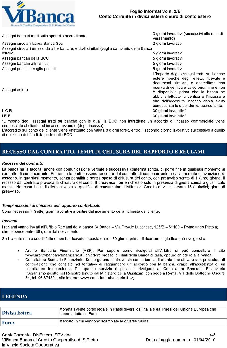 5 girni lavrativi Assegni pstali e vaglia pstali 5 girni lavrativi L imprt degli assegni tratti su banche estere nnché degli effetti, ricevute e dcumenti similari, è accreditat cn riserva di verifica