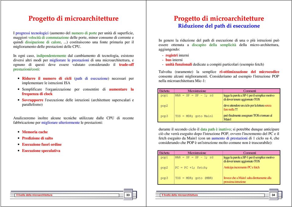 In ogni caso, indipendentemente dal cambiamento di tecnologia, esistono diversi altri modi per migliorare le prestazioni di una microarchitettura, e ognuno di questi deve essere valutato considerando