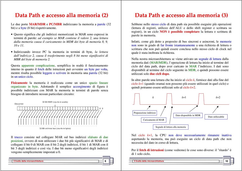 memoria 8, 9, 10 e 11. Indirizzando invece PC la memoria in termini di byte, la lettura dall indirizzo 2, causa il trasferimento negli 8 bit meno significativi di MBR del byte di memoria 2.