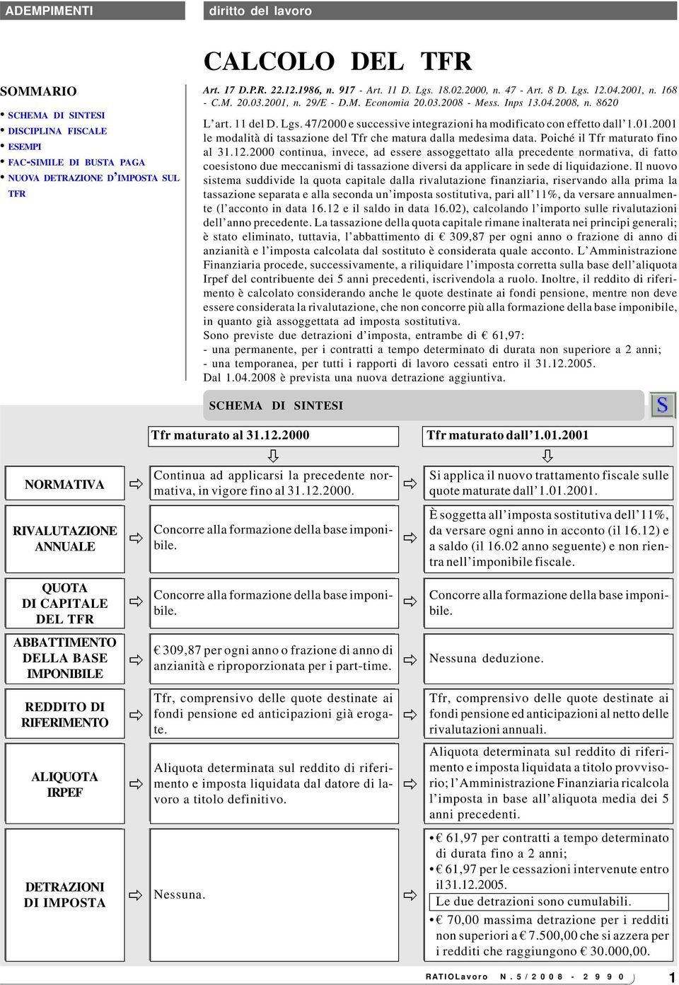 01.2001 le modalità di tassazione del Tfr che matura dalla medesima data. Poiché il Tfr maturato fino al 31.12.