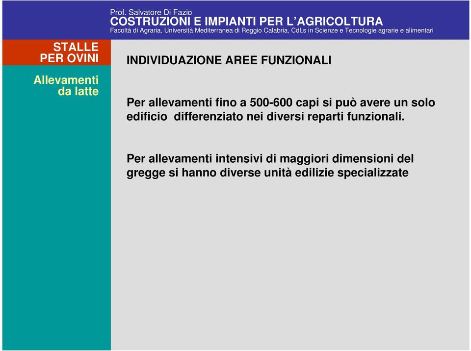 500-600 capi si può avere un solo edificio differenziato nei diversi reparti funzionali.