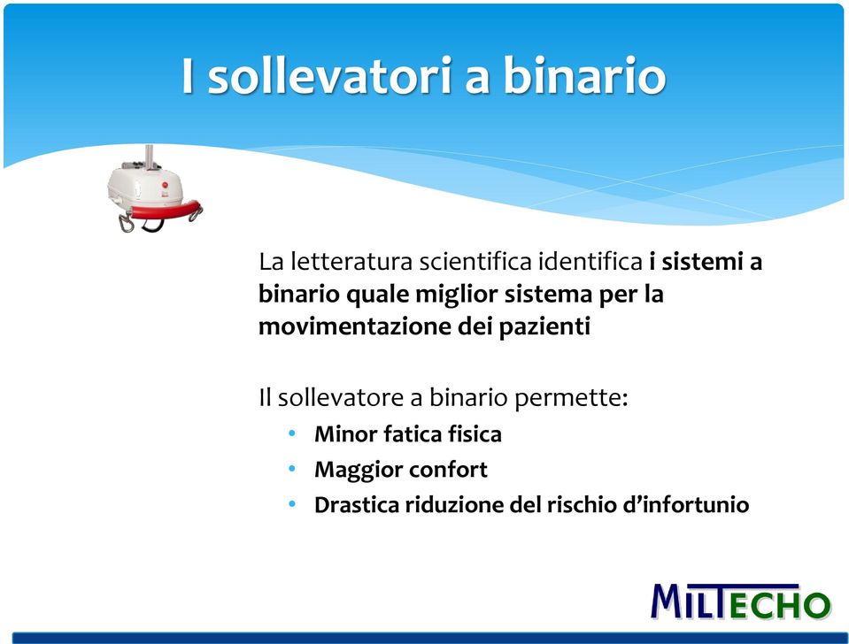 dei pazienti Il sollevatore a binario permette: Minor fatica